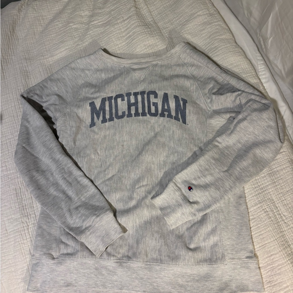 Champion Michigan Gray Crewneck Sweatshirt